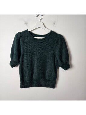 Abercrombie & Fitch Size M Eyelash Fuzzy Puff Short Sleeve Green Sweater Stretch